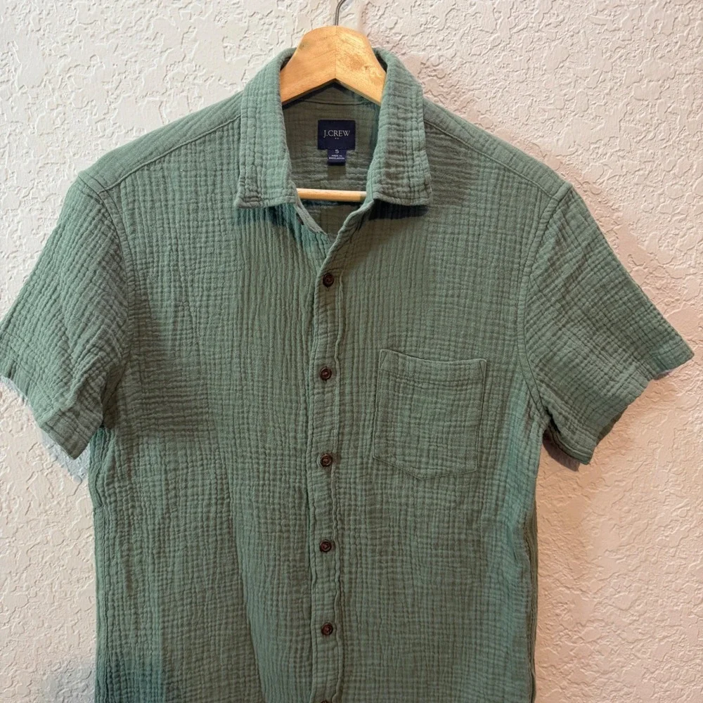 J. Crew Cotton Gauze Button Down Shirt Small Sage Green Coastal Boho